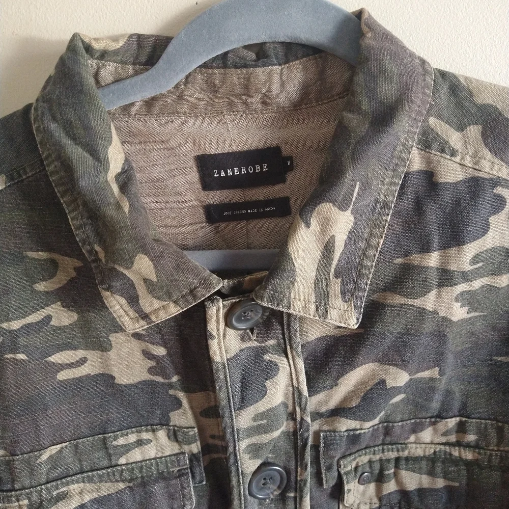 Zanerobe Men's‎ Military Camo Jacket Solid Buttons Up Shirt Size M